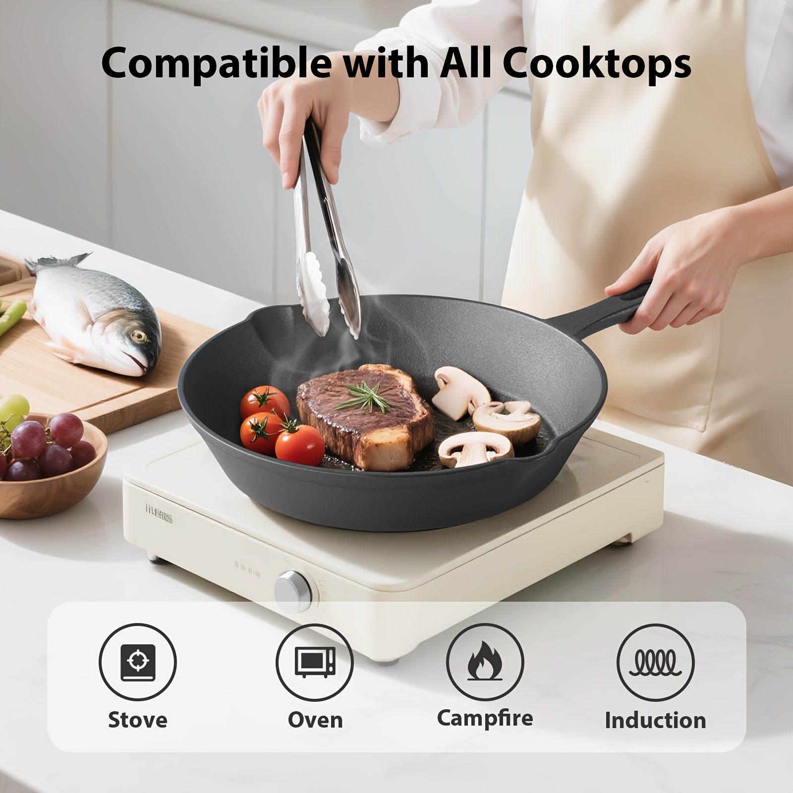 3\u002F4\u002F5pcs Cast Iron Skillet, Heavy-Duty Professional Restaurant Chef Quality Pre-Seasoned Pan Cookware Set, for Frying, Saute, Cooking, Use Indoor\u002FOutdoor, Oven, Grill