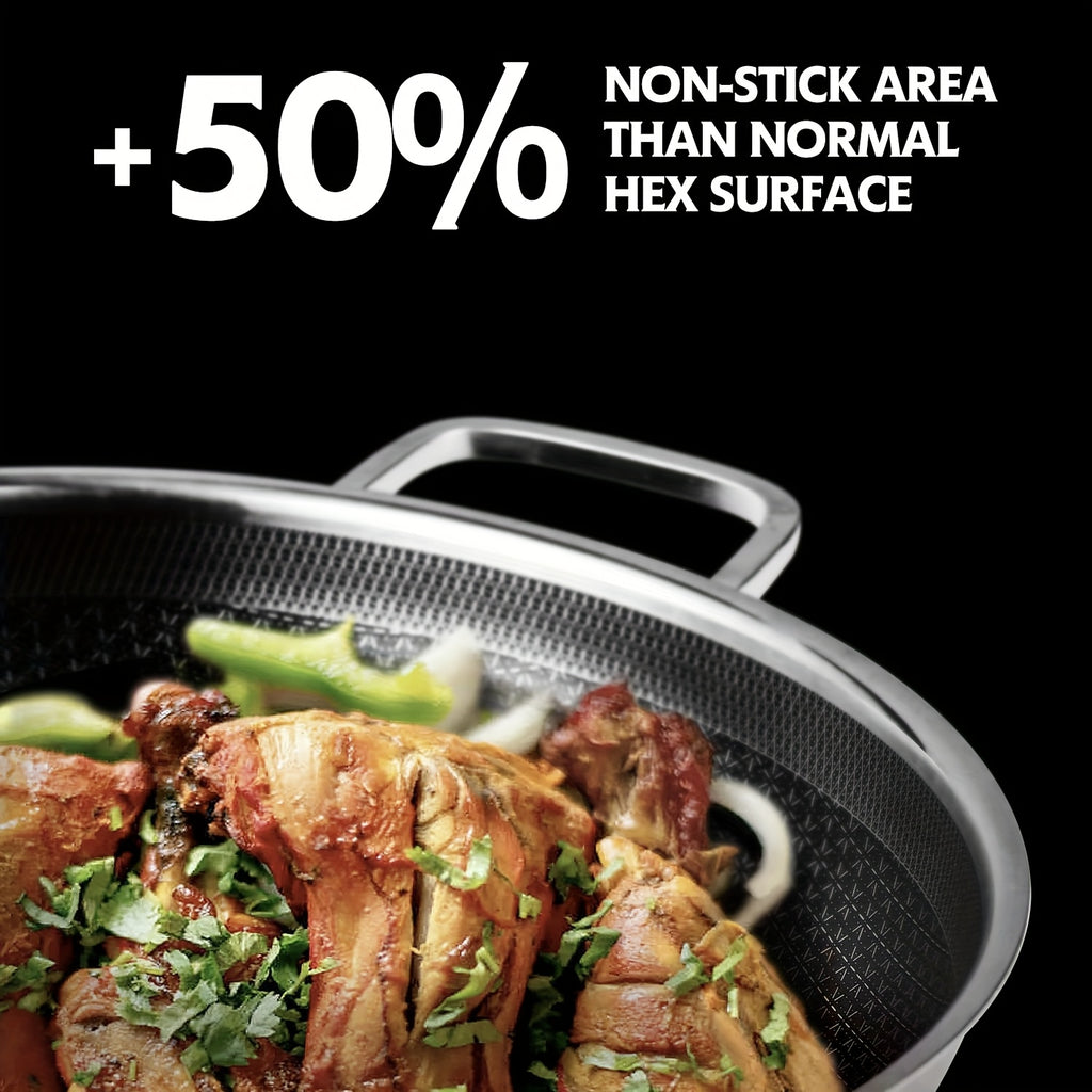 Hybrid 12-Inch Wok with Lid, Pfoa-Free Cookware, Non-Stick Stainless Steel Woks And Stir-Fry Pans, Safe for Dishwasher And Oven, Compatible with Induction Cooking