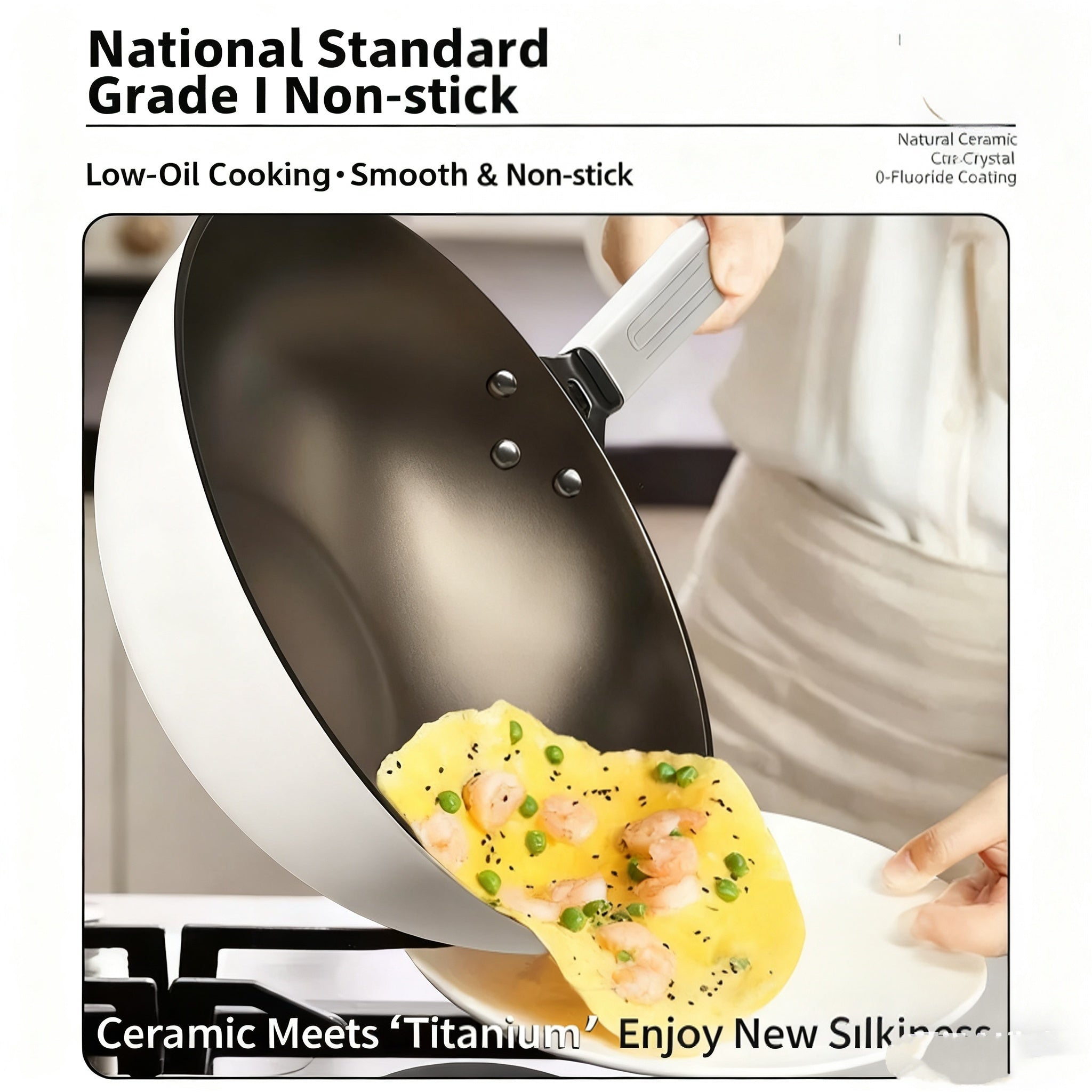 for home Use Non-Stick Frying Pan, Made of Titanium, Uncoated, Ceramic, Flat-Bottom Stir-Fry Pan, Suitable for Gas And Induction Cooktops