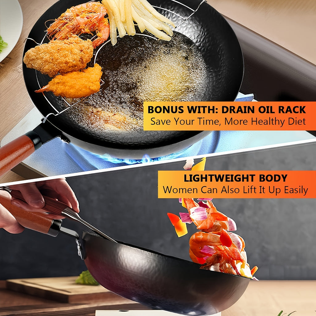 1 Set Of Covered Wok - Non Stick Cast Iron Cookware Frying Pan 12.6 Inches | Suitable for All Stoves, Including 13 Cookware Accessories, Kitchen Utensils, Kitchen Tools, Kitchen Accessories, Kitchen Supplies Camping