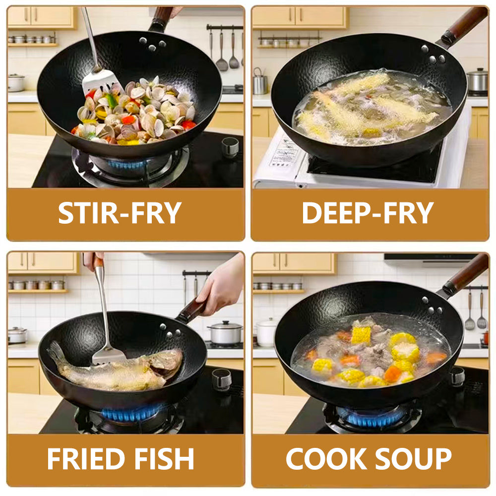 35pcs Woks& Stir-Fry Pans Set with& Cookwares, Non-Stick Flat Bottom Chinese Woks Pan for Induction, High Stability No-Wobble Design, Lightweight Chinese Cookware, 4-6 People