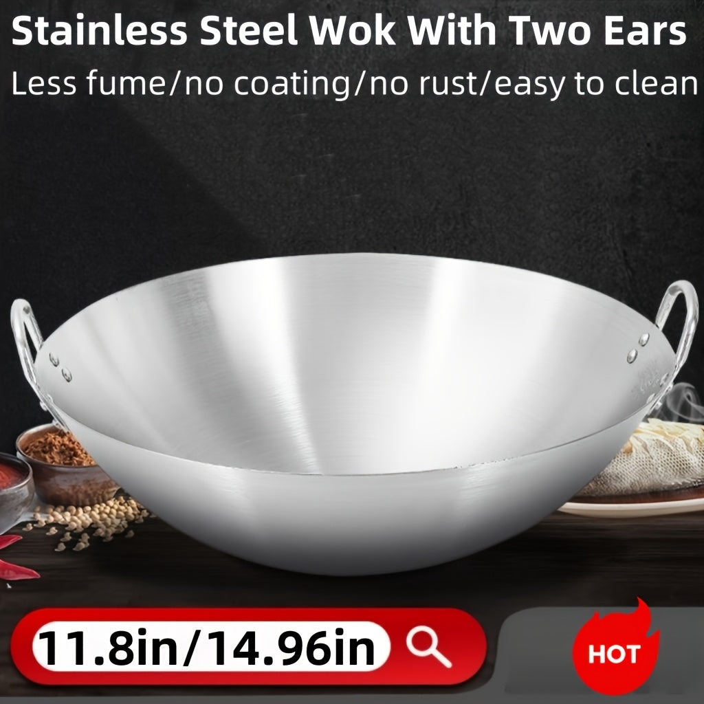 Heavy-Duty Stainless Steel Wok & Frying Pan Suitable for Gas\u002FInduction\u002FElectric Stoves, Professional Non-Stick Cookware with Ergonomic Handle, Compatible for Burners, Stir-Fry Pan for Gas, Induction, Electric Stovetops, Easy to Clean