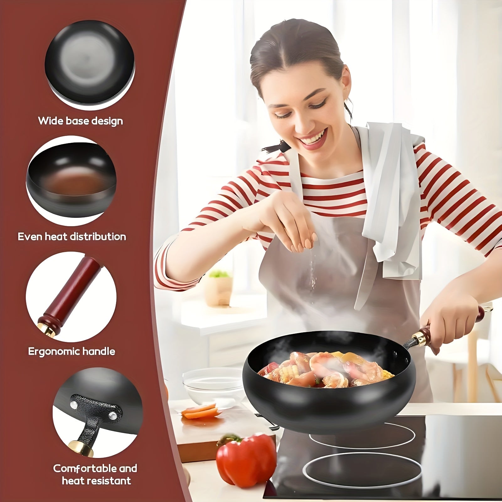 Japanese Cast Iron Wok Large Bellied, Heat Resistant Handle. Suitable for Gas, Induction Other Stoves. This Heavy Duty Non Stick Cookware Is Perfect for All Types Of Cooking, Great for Outdoor Camping, And Works Well for Making Soups, Stewing