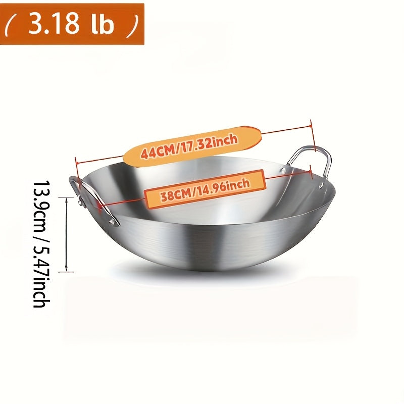 Heavy-Duty Stainless Steel Wok & Frying Pan Suitable for Gas\u002FInduction\u002FElectric Stoves, Professional Non-Stick Cookware with Ergonomic Handle, Compatible for Burners, Stir-Fry Pan for Gas, Induction, Electric Stovetops, Easy to Clean