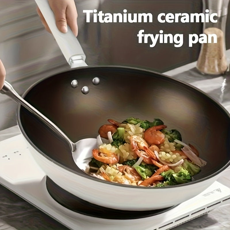 for home Use Non-Stick Frying Pan, Made of Titanium, Uncoated, Ceramic, Flat-Bottom Stir-Fry Pan, Suitable for Gas And Induction Cooktops