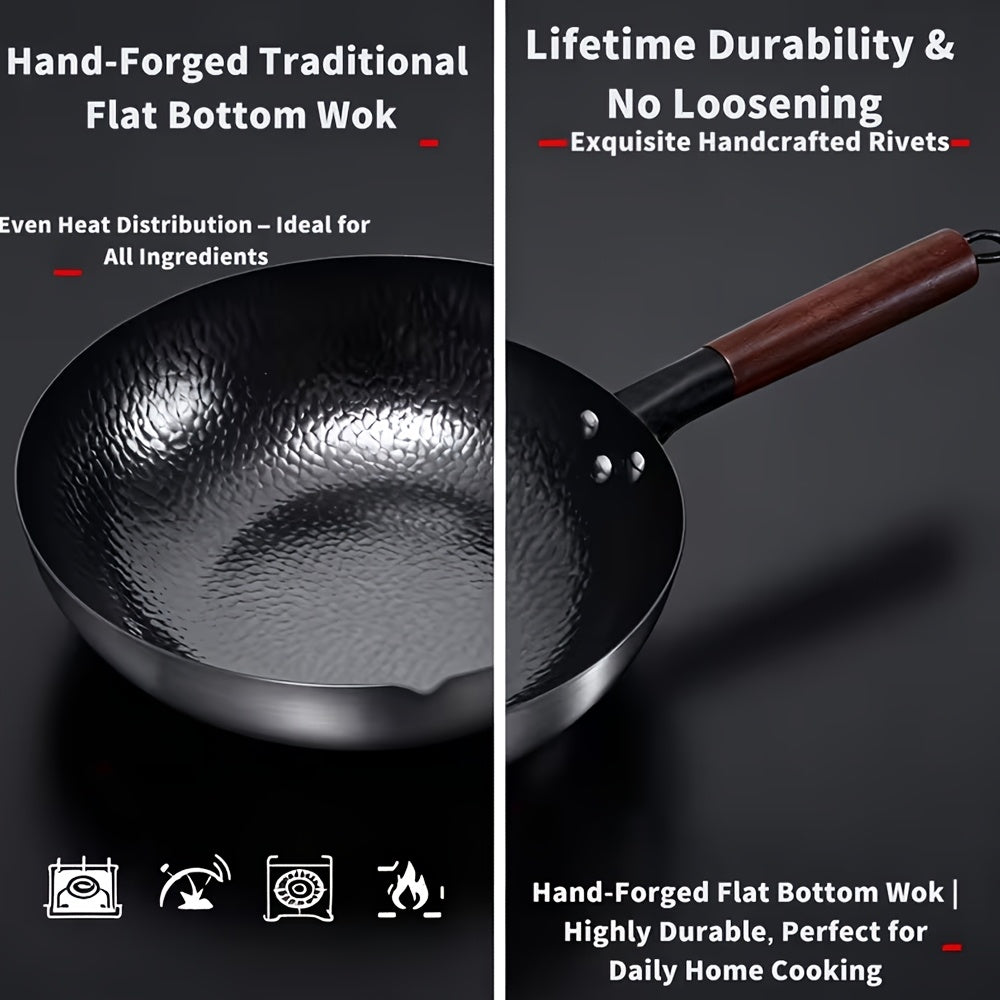 35pcs Woks & Stir-Fry Pans Set with Wooden Lid Cookwares, Cast Iron Wok Pan, No Chemical Coated Flat Bottom Chinese Pan for Induction, Electric, Gas, Halogen All Stoves - 12.6''