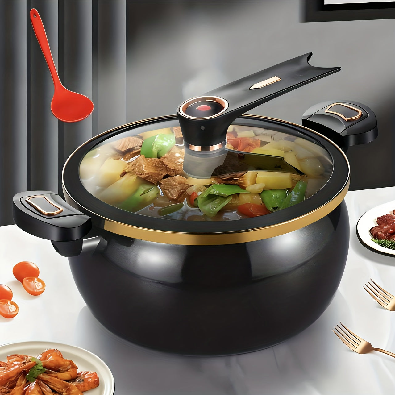 A Spacious Soup Pot Featuring a Twist-Lock Handle for Efficient Cooking, This 8.45QT Non-Stick Multi-Functional Pot Is Suitable for Gas Stoves, Open Flames, And Induction Cookers, Making It a Versatile Choice for Households, Restaurants, Hotels