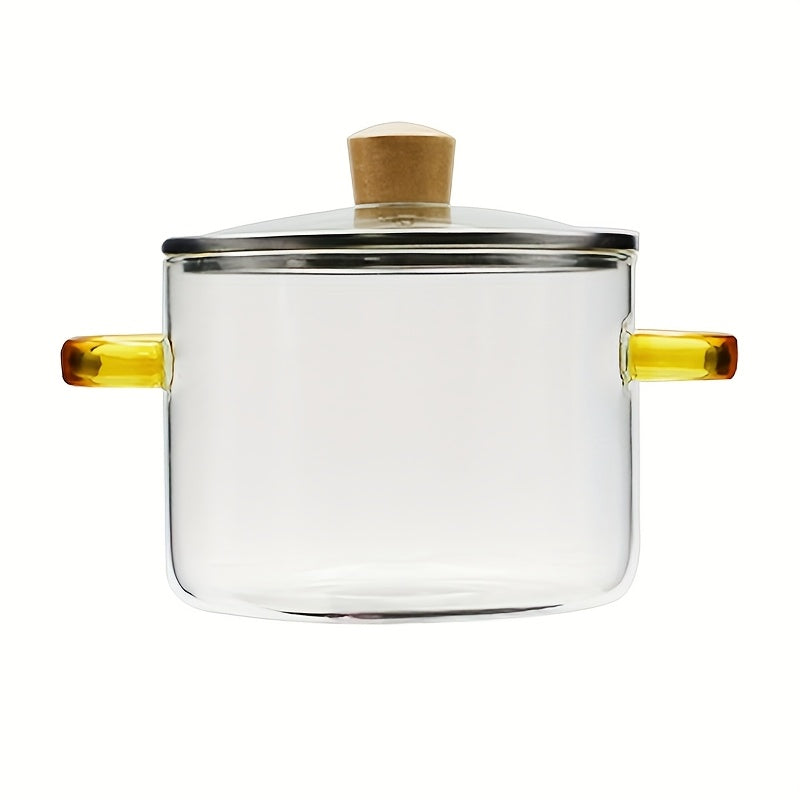 54Oz Borosilicate Glass Cooking Pot with a Yellow Handle, Heat-Resistant And Transparent, Ideal for Soups, Congee, And Suitable for Both Stoves And Ovens. Perfect for Families And Restaurants, Great for Soups, Milk, Ramen