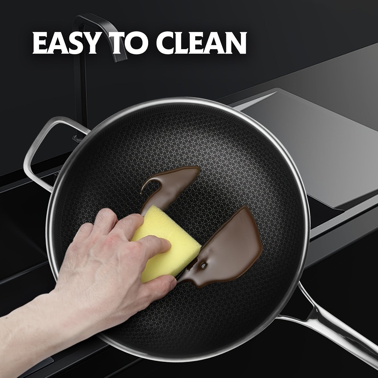 Wok Pan, Hybrid 12 Inch Wok with Lid, PFOA Cookware, Non Stick Stainless Steel Woks & Stir-Fry Pans Nonstick, Dishwasher And Oven Safe, Works on Induction